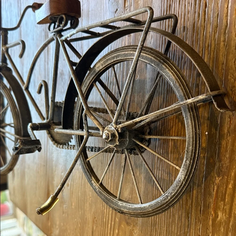 Rustic Metal Bicycle decor wooden seat and handlebars